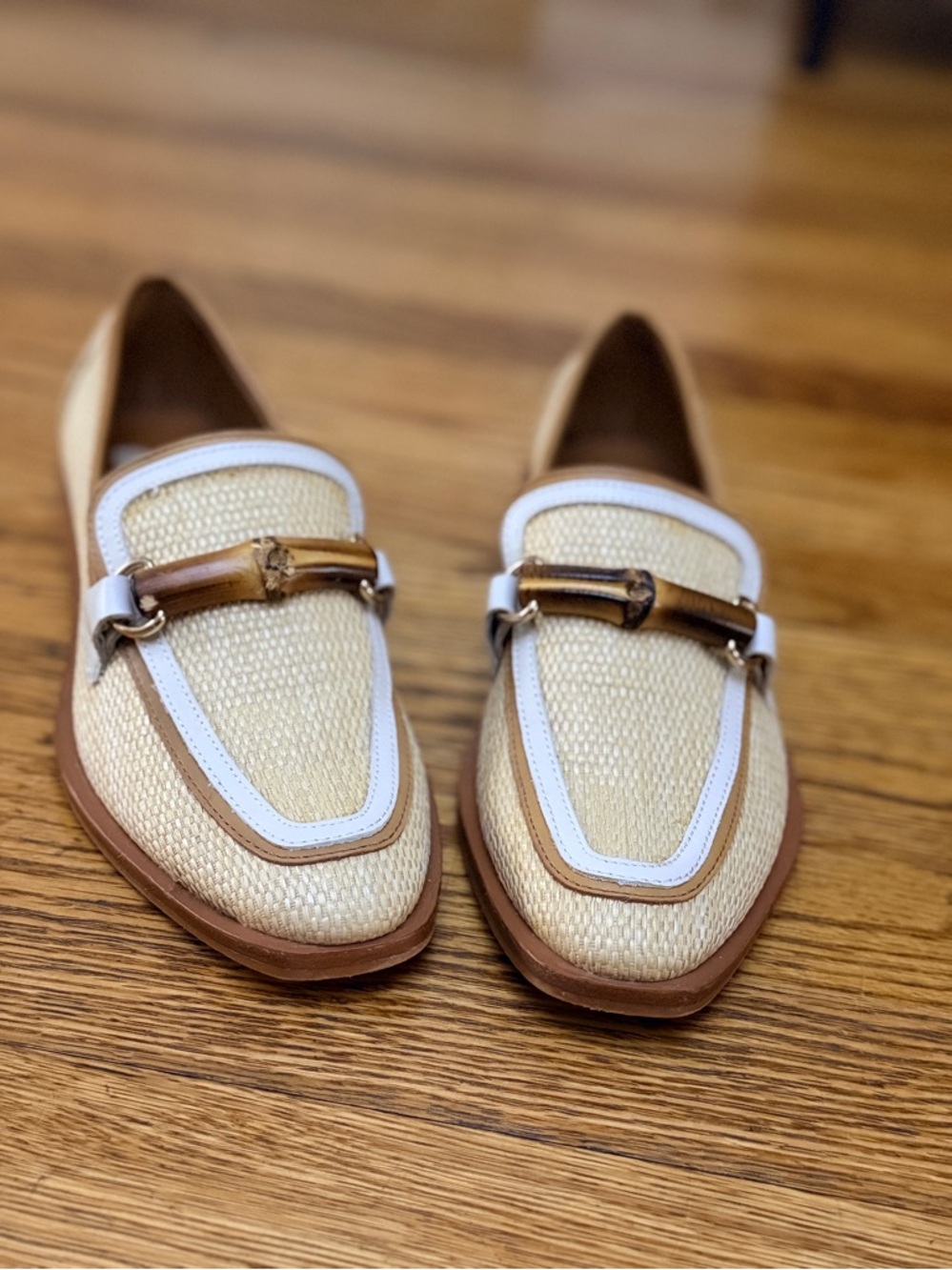 Dolce Vita Straw Loafers with Cream Trim and Brown Bit - Picture 6 of 7
